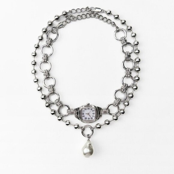 ZARA PACK OF 2 CLOCK AND FAUX PEARL NECKLACES - Picture 2 of 5